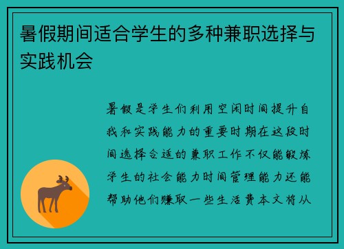 暑假期间适合学生的多种兼职选择与实践机会